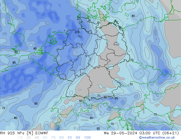 RH 925 hPa ECMWF We 29.05.2024 03 UTC