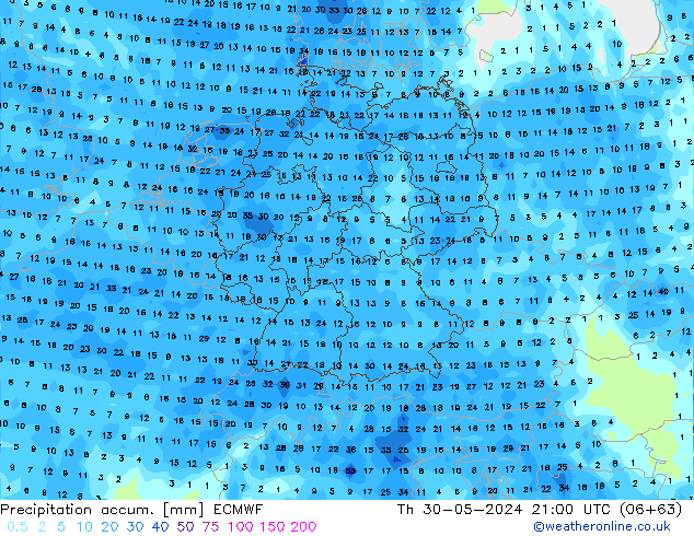 Précipitation accum. ECMWF jeu 30.05.2024 21 UTC