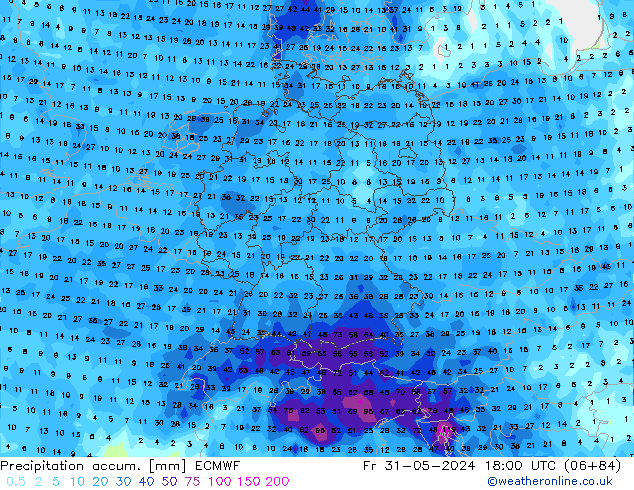 Precipitation accum. ECMWF  31.05.2024 18 UTC