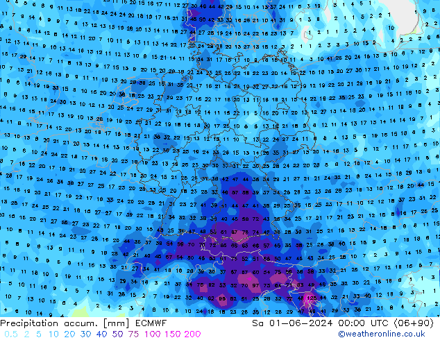 Precipitation accum. ECMWF sab 01.06.2024 00 UTC