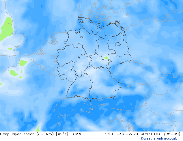 Deep layer shear (0-1km) ECMWF Sa 01.06.2024 00 UTC