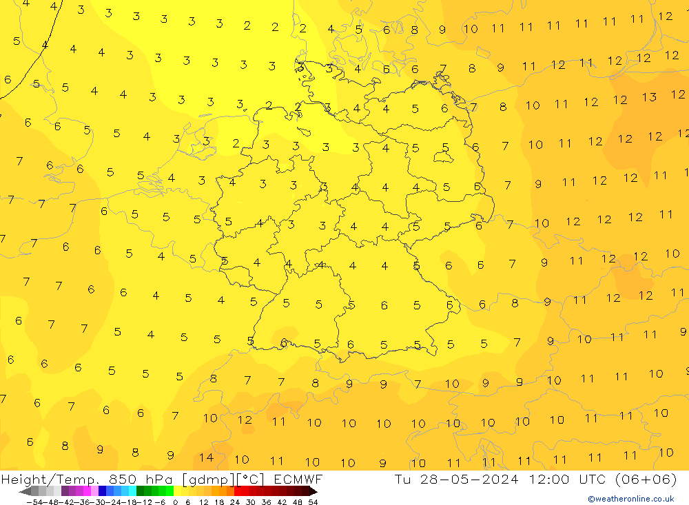 Z500/Rain (+SLP)/Z850 ECMWF Di 28.05.2024 12 UTC