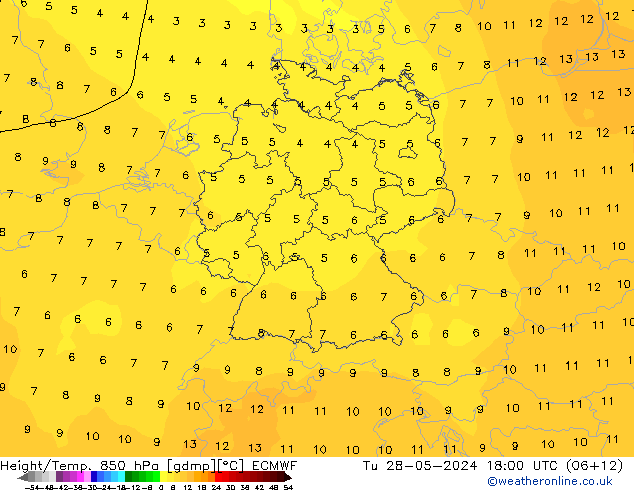 Z500/Rain (+SLP)/Z850 ECMWF вт 28.05.2024 18 UTC