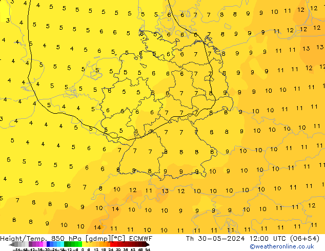 Z500/Rain (+SLP)/Z850 ECMWF Qui 30.05.2024 12 UTC