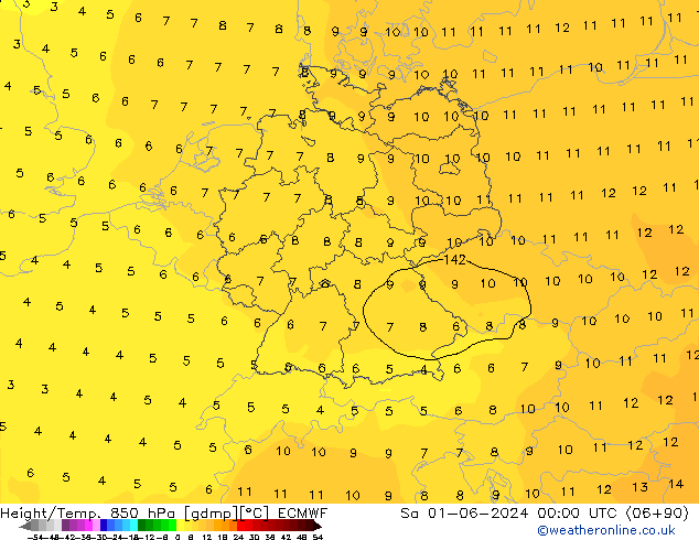 Height/Temp. 850 hPa ECMWF Sa 01.06.2024 00 UTC