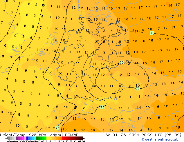 Yükseklik/Sıc. 925 hPa ECMWF Cts 01.06.2024 00 UTC