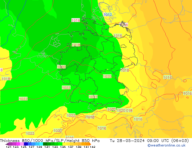 Schichtdicke 850-1000 hPa ECMWF Di 28.05.2024 09 UTC