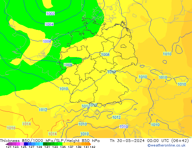 Thck 850-1000 hPa ECMWF jeu 30.05.2024 00 UTC