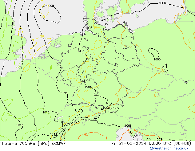 Theta-e 700hPa ECMWF ven 31.05.2024 00 UTC