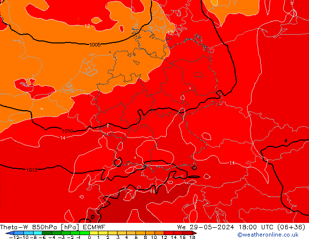 Theta-W 850hPa ECMWF  29.05.2024 18 UTC