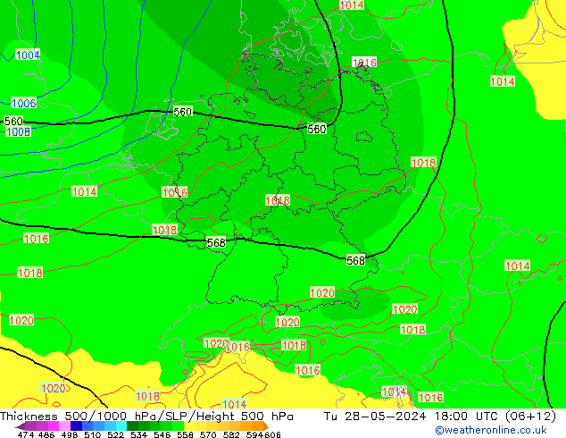 Thck 500-1000hPa ECMWF wto. 28.05.2024 18 UTC