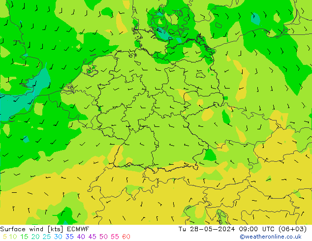 Bodenwind ECMWF Di 28.05.2024 09 UTC