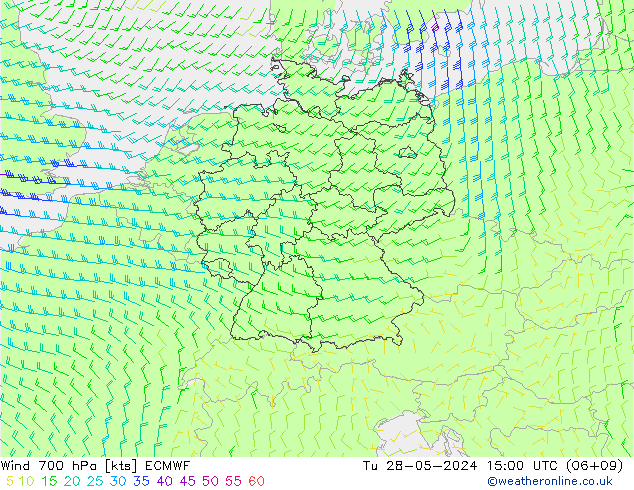 Vento 700 hPa ECMWF mar 28.05.2024 15 UTC