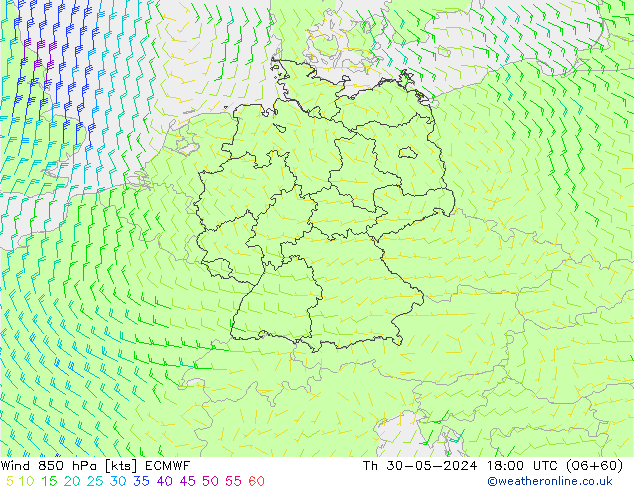 Wind 850 hPa ECMWF Th 30.05.2024 18 UTC