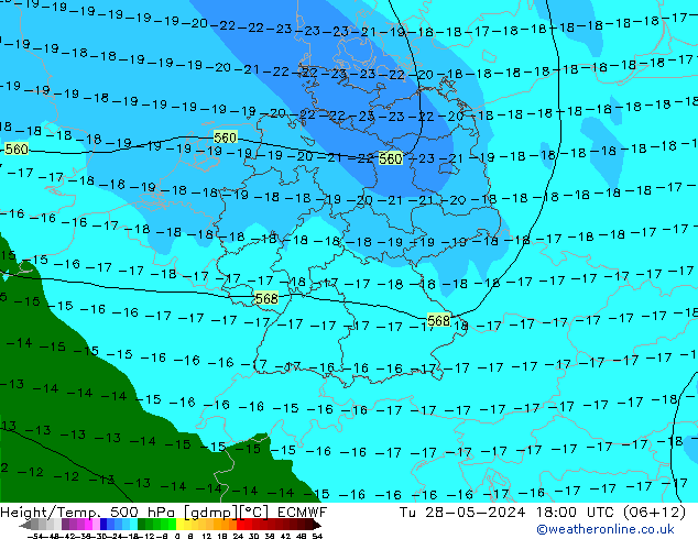 Height/Temp. 500 hPa ECMWF Tu 28.05.2024 18 UTC