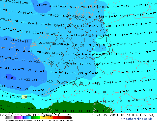 Z500/Rain (+SLP)/Z850 ECMWF Qui 30.05.2024 18 UTC