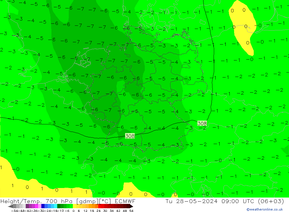 Height/Temp. 700 hPa ECMWF Ter 28.05.2024 09 UTC