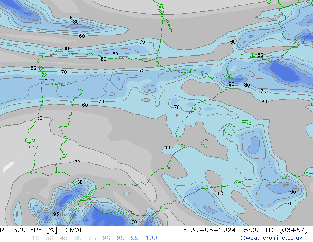 RH 300 hPa ECMWF Do 30.05.2024 15 UTC