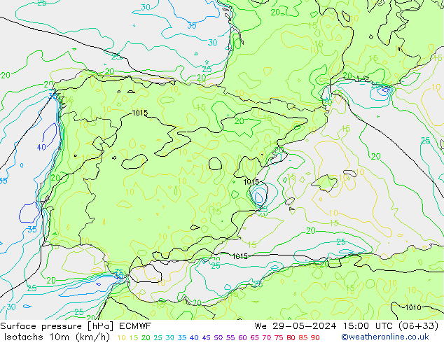 Isotachs (kph) ECMWF ср 29.05.2024 15 UTC