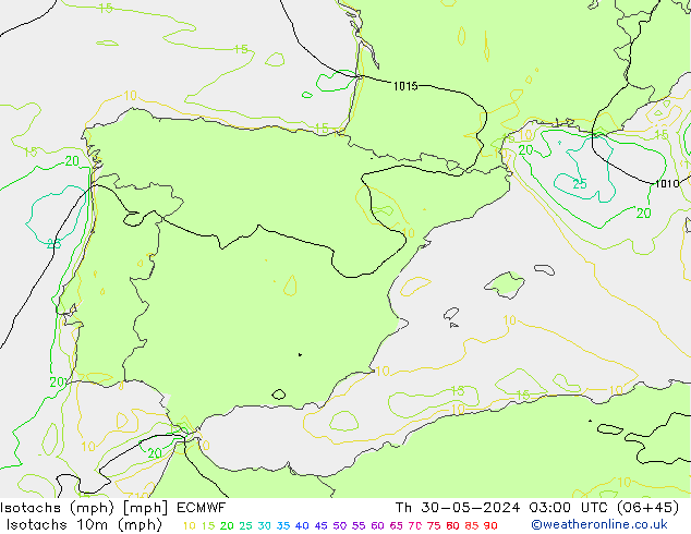 Isotachs (mph) ECMWF Th 30.05.2024 03 UTC