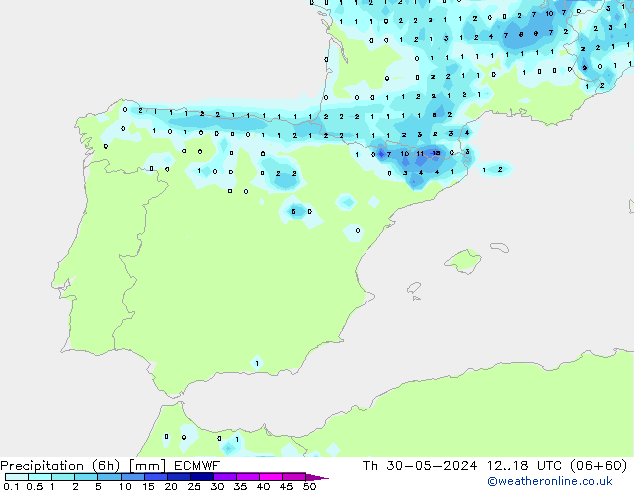 Z500/Rain (+SLP)/Z850 ECMWF czw. 30.05.2024 18 UTC