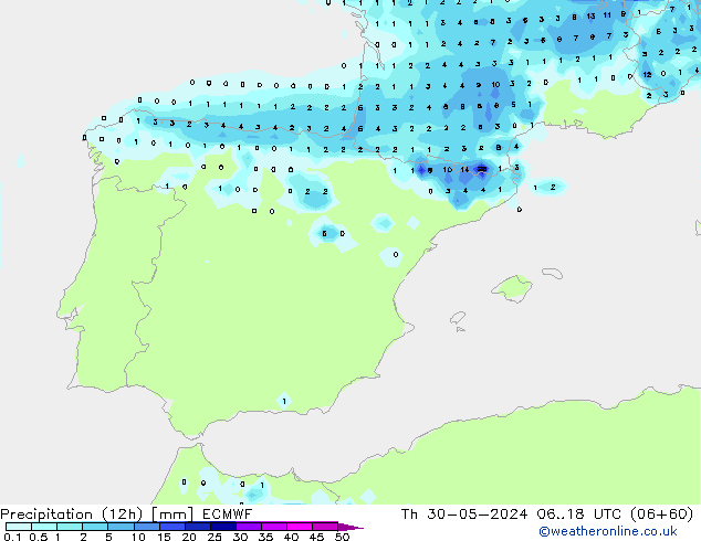 Precipitação (12h) ECMWF Qui 30.05.2024 18 UTC