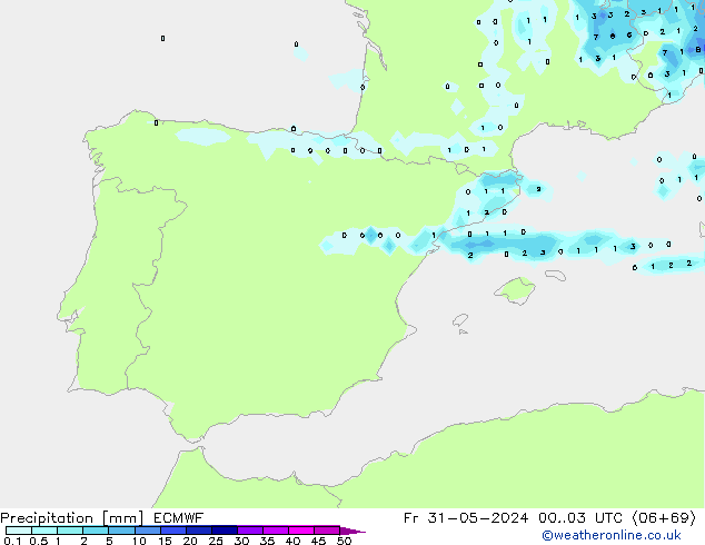 Srážky ECMWF Pá 31.05.2024 03 UTC