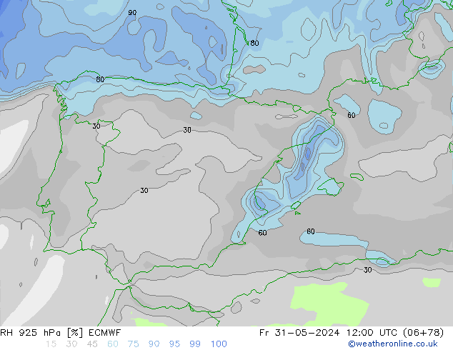 RH 925 hPa ECMWF Pá 31.05.2024 12 UTC