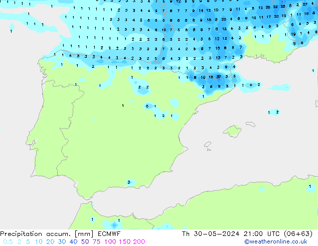 Précipitation accum. ECMWF jeu 30.05.2024 21 UTC