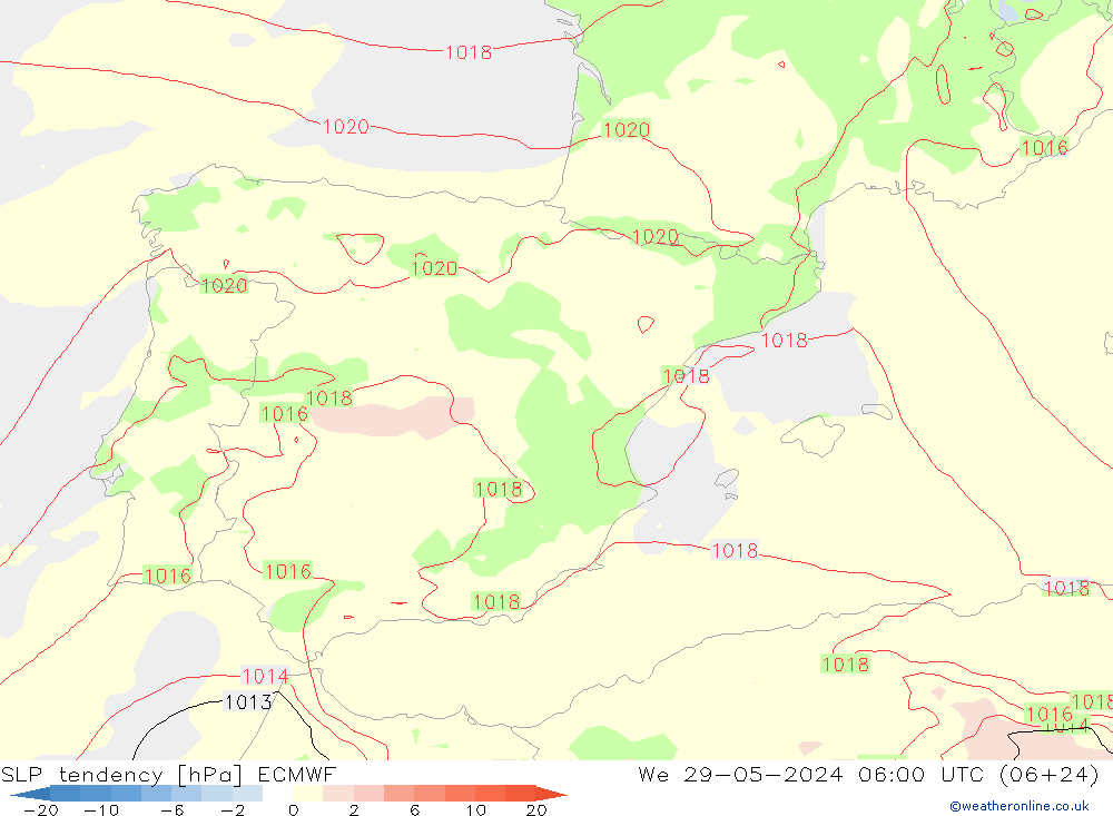 SLP tendency ECMWF We 29.05.2024 06 UTC