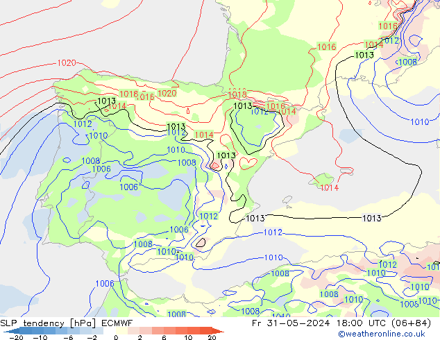 Druktendens (+/-) ECMWF vr 31.05.2024 18 UTC