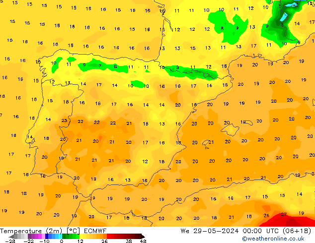 Temperature (2m) ECMWF We 29.05.2024 00 UTC