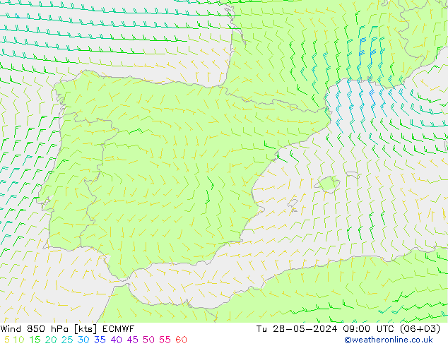 Rüzgar 850 hPa ECMWF Sa 28.05.2024 09 UTC