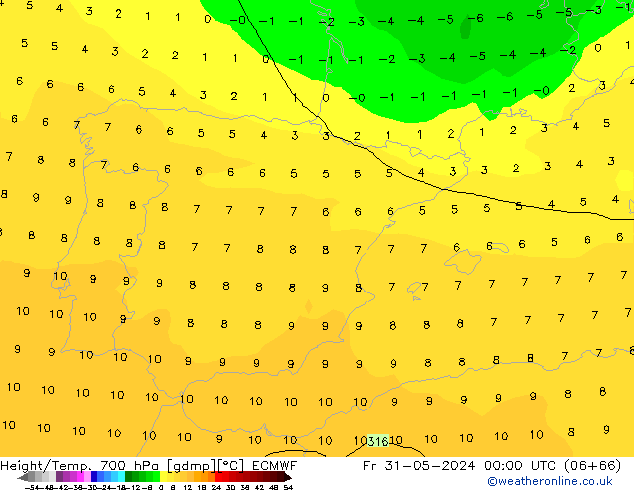 Height/Temp. 700 hPa ECMWF Pá 31.05.2024 00 UTC