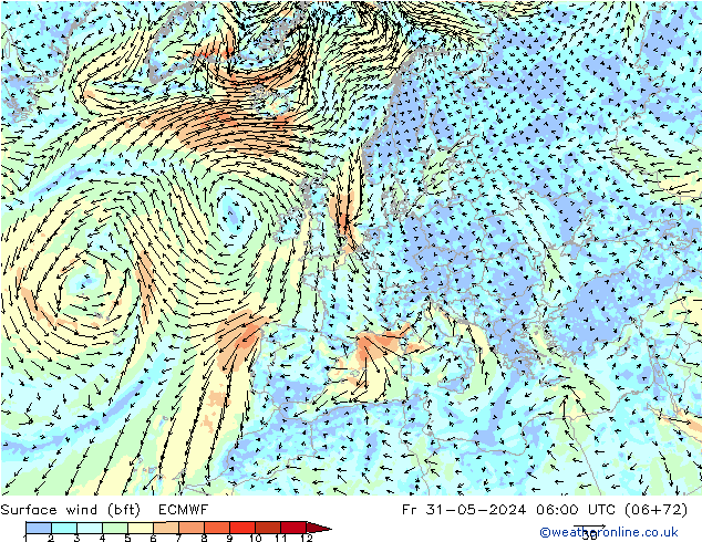 Bodenwind (bft) ECMWF Fr 31.05.2024 06 UTC