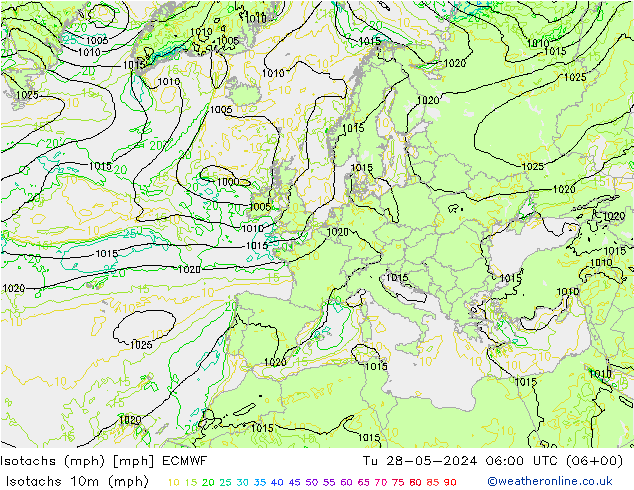 Isotachs (mph) ECMWF mar 28.05.2024 06 UTC