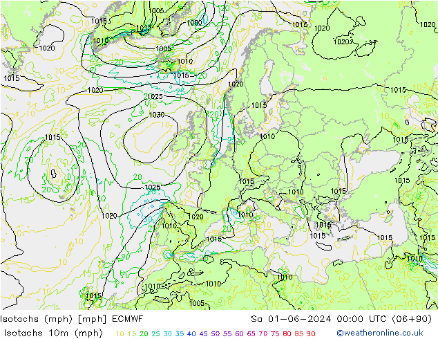 Isotachen (mph) ECMWF Sa 01.06.2024 00 UTC