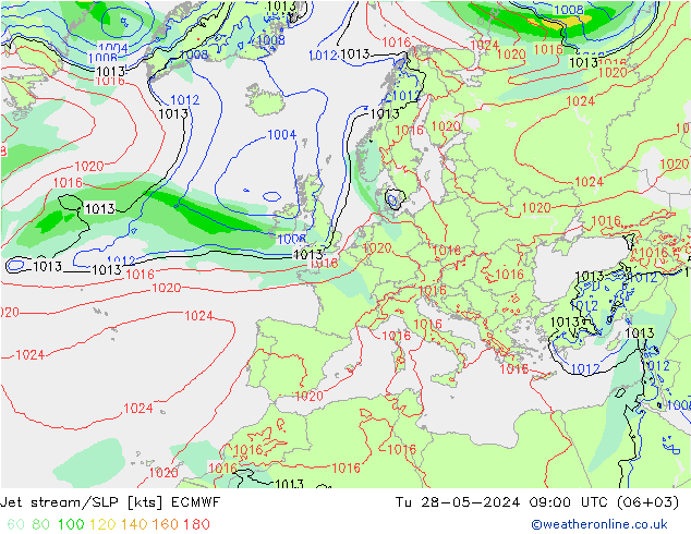 Jet Akımları/SLP ECMWF Sa 28.05.2024 09 UTC