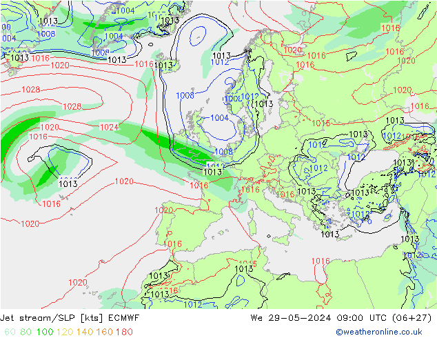 Corriente en chorro ECMWF mié 29.05.2024 09 UTC