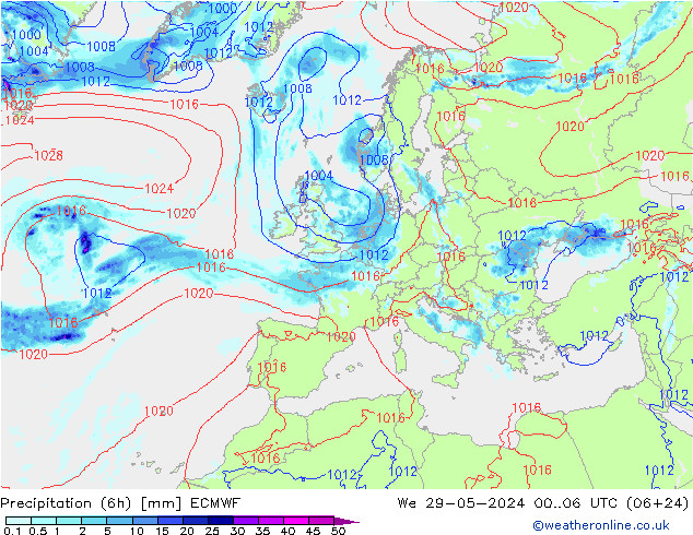 Z500/Rain (+SLP)/Z850 ECMWF mer 29.05.2024 06 UTC