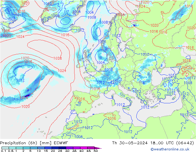 Z500/Rain (+SLP)/Z850 ECMWF jue 30.05.2024 00 UTC