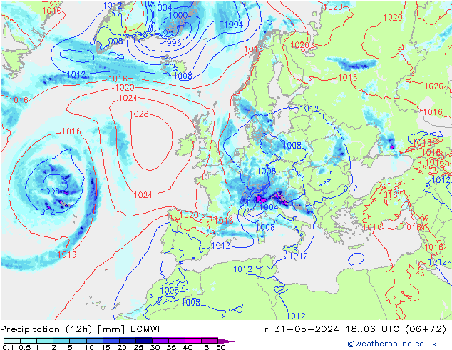 Precipitation (12h) ECMWF Fr 31.05.2024 06 UTC