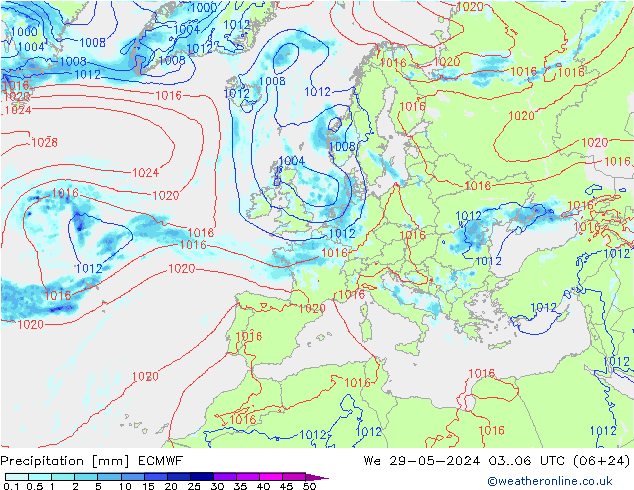 Neerslag ECMWF wo 29.05.2024 06 UTC