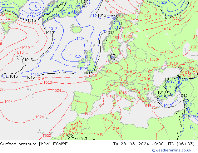 Surface pressure ECMWF Tu 28.05.2024 09 UTC