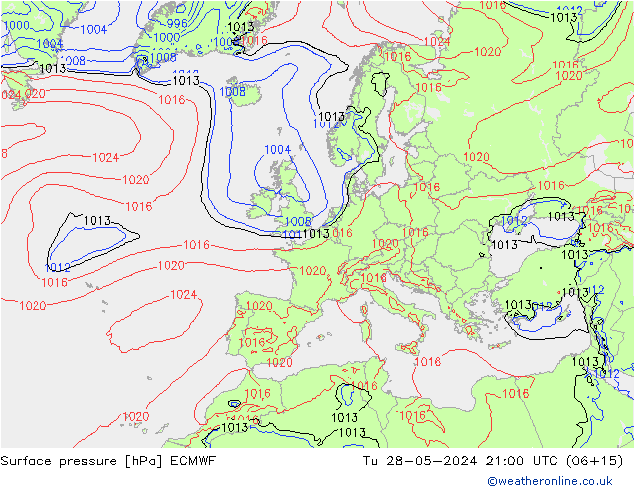 Atmosférický tlak ECMWF Út 28.05.2024 21 UTC
