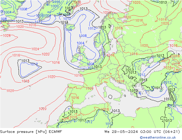 приземное давление ECMWF ср 29.05.2024 03 UTC