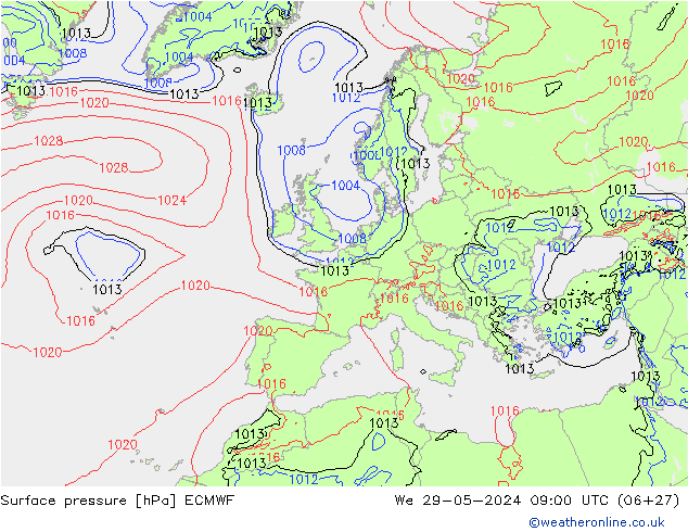 Pressione al suolo ECMWF mer 29.05.2024 09 UTC