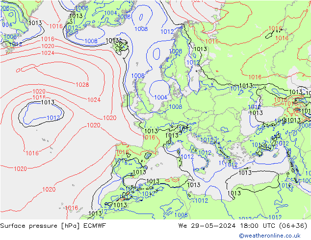 Luchtdruk (Grond) ECMWF wo 29.05.2024 18 UTC