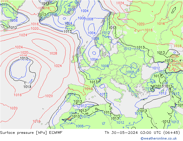 pressão do solo ECMWF Qui 30.05.2024 03 UTC