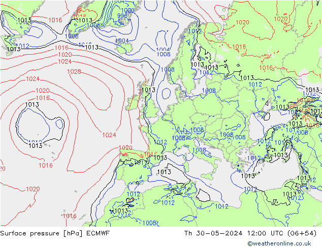 pressão do solo ECMWF Qui 30.05.2024 12 UTC